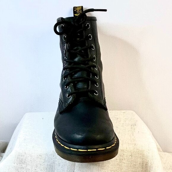 Dr. Martens 1460 Black Smooth Leather Combat Boots Iconic Yellow Stitch Size 8 - Picture 6 of 16